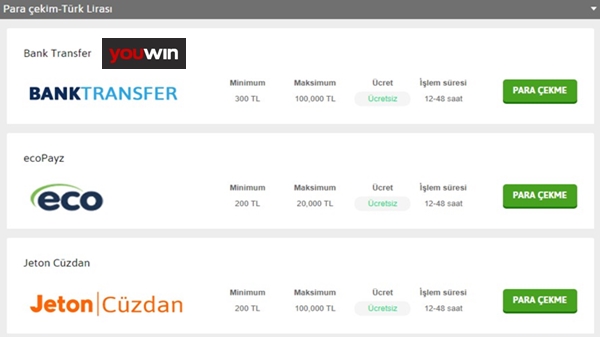 youwin banka havalesi ile para çekme yöntemleri